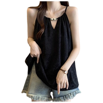 Black camisole womens summer outer wear season French large size fat mm covering belly and slimming sleeveless chiffon doll top