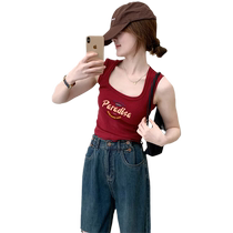 Red printed racer camisole for women in early autumn sexy hot girl outfit with sleeveless bottoming top