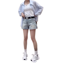 High-waisted denim shorts for women summer 2024 new popular large size fat mm slim hot girl a-line wide-leg hot pants