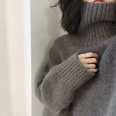 South Korea autumn and winter retro warm thick turtleneck pullover sweater women's simple wild outside wear inner lace sweater
