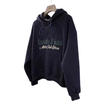 American navy blue hooded sweatshirt for women 2024 new early autumn back to school wear loose and versatile casual pullover top