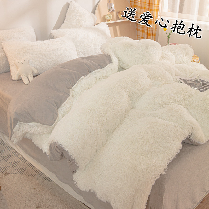 Net red wind bedding mink velvet coral velvet 2 meters x 2 meters 3 quilt cover four-piece set plus velvet milk velvet high-end sense