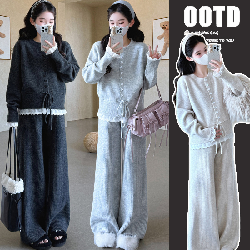 Maternity Wear Autumn 2026 New Set Fashionable Thick Sweater Autumn and Winter Coat Top Wide-Leg Pants Two-Piece Set Maternity Wear Autumn 2026 New Set Fashionable Thick Sweater Autumn and Winter Coat Top Wide-Leg Pants Two-Piece Set
