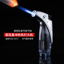 Lighter windproof straight blue flame High pressure inflatable transparent miniature small welding grab Spitfire visual vapor creative