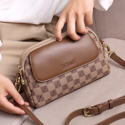 Hong Kong Brand Mother's Day Gift Soft Leather Small Square Bag 2026 Multi-Layer Zipper Middle-Aged Women's Mom Bag Crossbody Bag