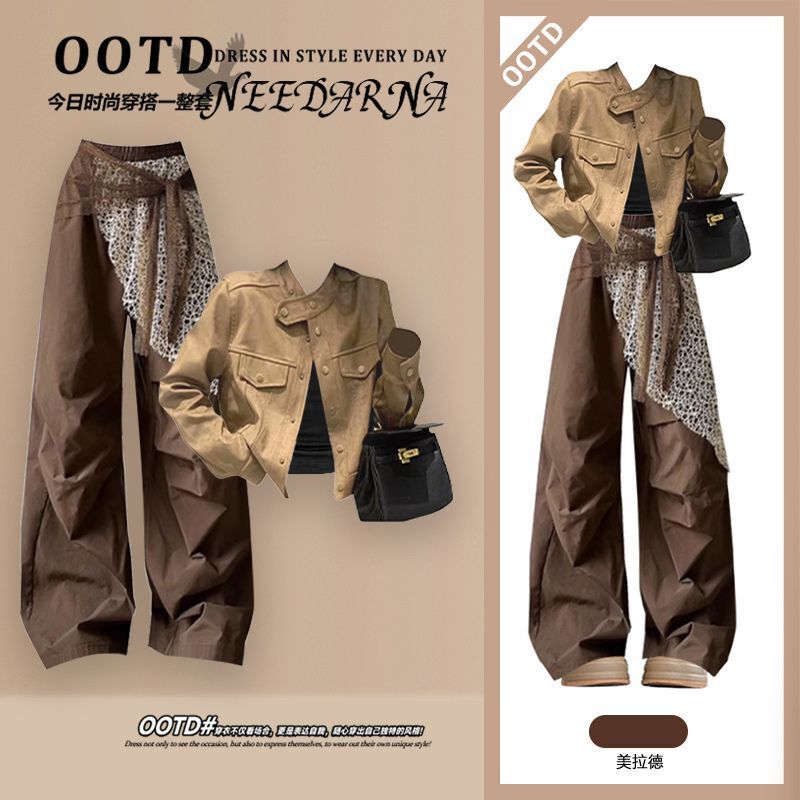 Prairie Xinjiang Travel Outfit Western Denim Jacket for Women Early Autumn Melard Cool and Stylish Cargo Pants Set