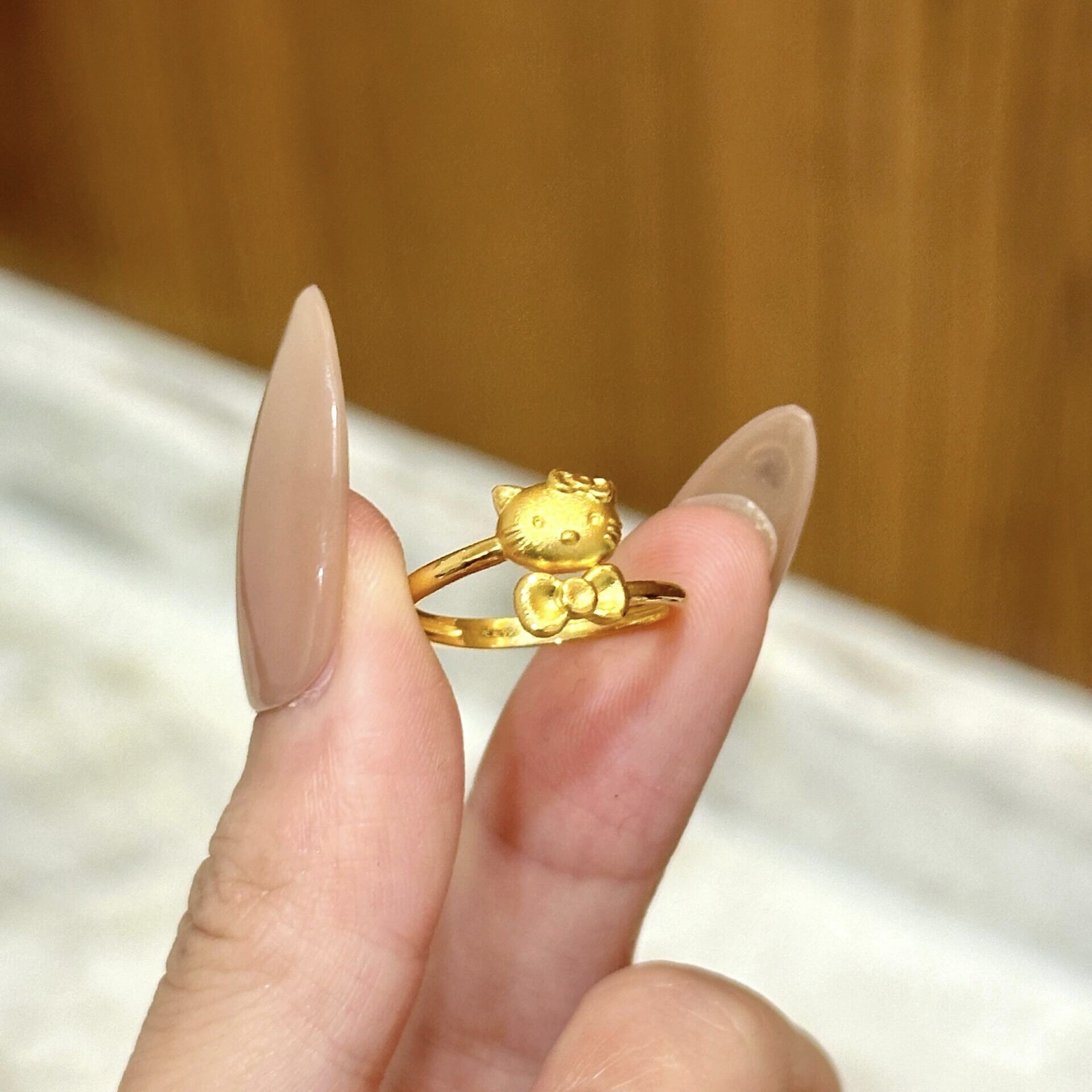 Tianjue Jewelry Hello Kitty kt cat gold ring Lucky cat opening adjustable 5G solid gold 999