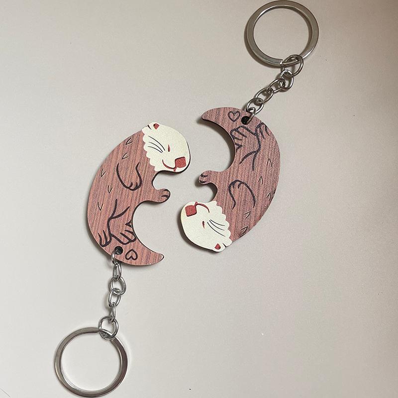 [Perman Story] Creative Wooden Otter Couple Keychain Cute Student Gift New Year Gift Pendant