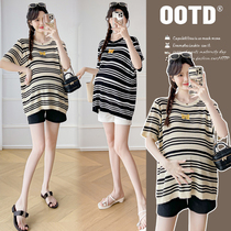 Maternity tops summer clothes lazy style French suits summer striped short-sleeved thin sweaters loose and slim T-shirts