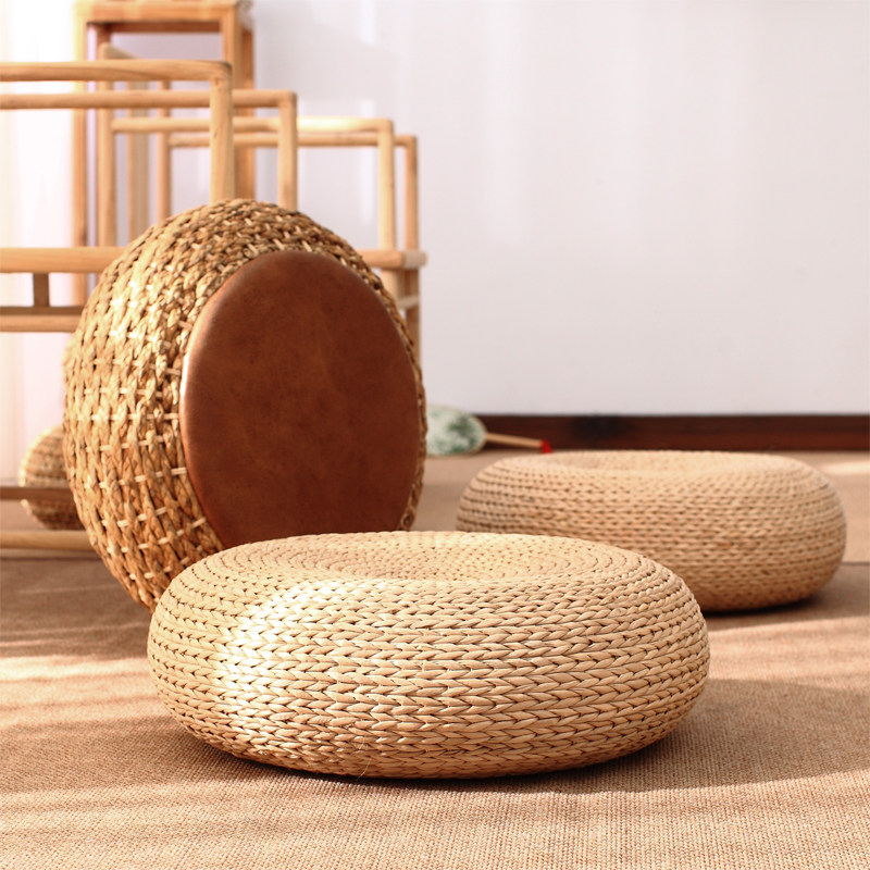 Straw futon cushion hand-woven Japanese cushion Meditation meditation sitting living room household tatami cushion round cushion