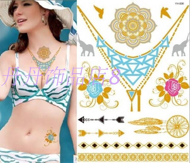 Miễn phí bài dán hình xăm nữ không thấm nước nóng dập bạc Totem hoa lông lông cơ thể hình xăm Hàn Quốc hình xăm dán 15 ngày