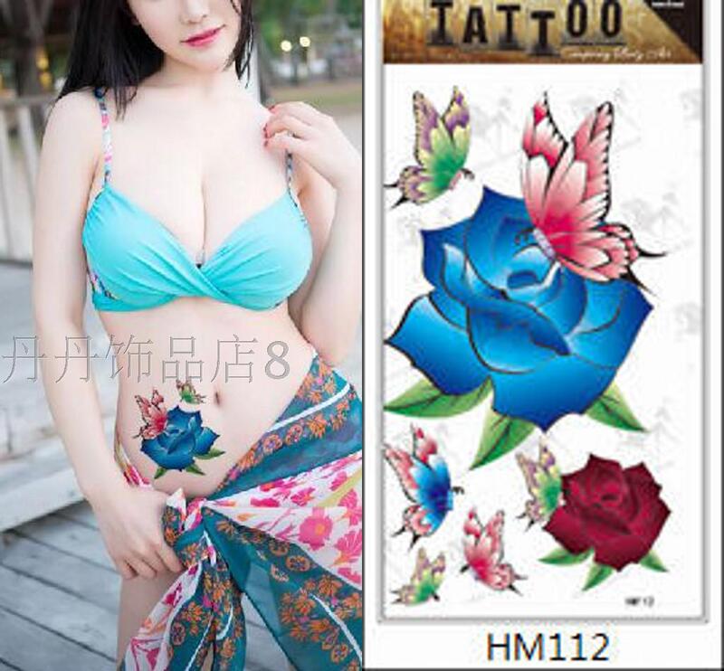 Tattoo Stickers for Women Waterproof Tattoo Korean Blue Rose Colorful Butterfly Fake Tattoo Stickers 4 Sheets 