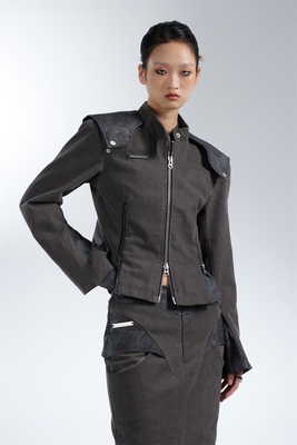taobao agent 【Xspace】Donotdisturb lapel splicing locomotive punk retro deconstruction casual jacket jacket