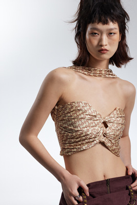 taobao agent 【Xspace】DONOTDISTURB off -the -shoulder New knot elastic tube top vest sexy base top