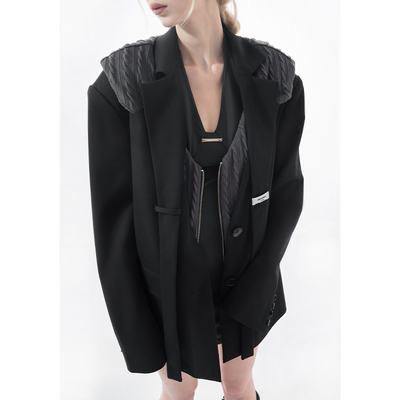 taobao agent 【Xspace】Jqwention two -piece suit loose straight leisure stitching suits women's profile suit jacket