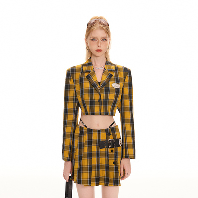 taobao agent 【Xspace】Dpercent ｜ Babe Gal American retro yellow grid hot girl set star