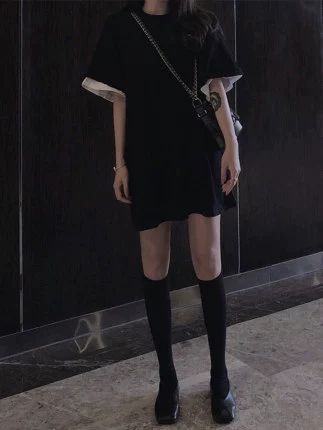 Комплект, футболка с коротким рукавом, брендовая мини-юбка, платье, в корейском стиле, подходит для подростков, короткий рукав