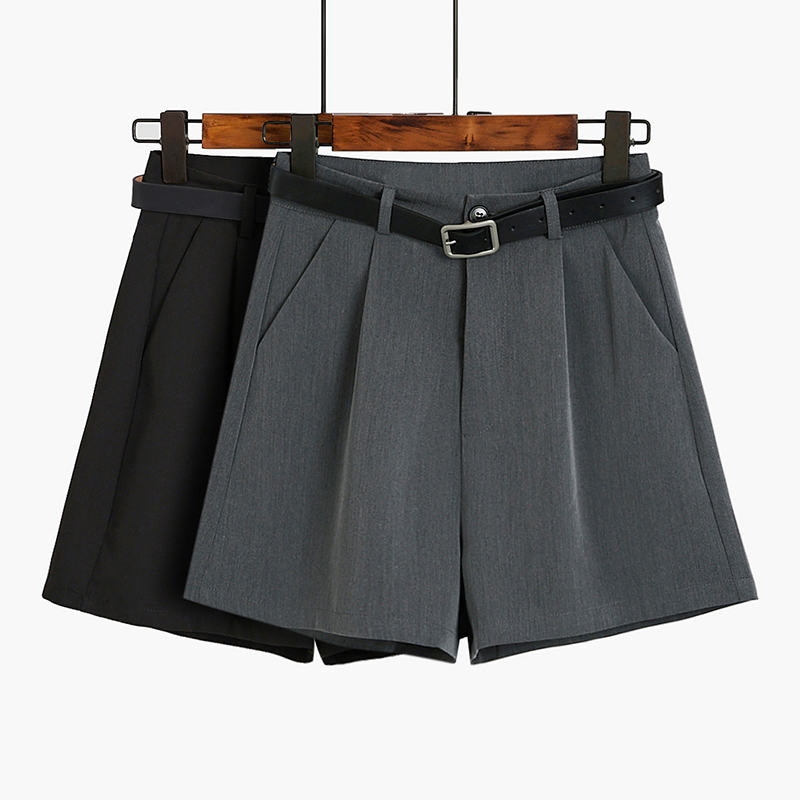 Suit shorts women's thin loose summer 2021 new straight pants black casual five-point wide-leg pants