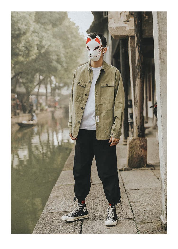 Xuân 2019 nam mới dụng cụ áo sơ mi thanh niên giản dị Nhật Bản áo sơ mi retro xu hướng áo dài tay đẹp trai - Áo khoác đôi áo nam