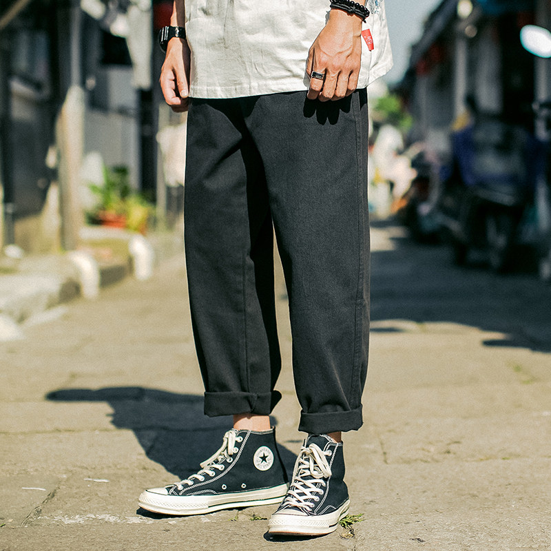 The whole village 2020 solid color simple tide brand wide-leg pants men's loose straight Japanese hip-hop leisure sports trend