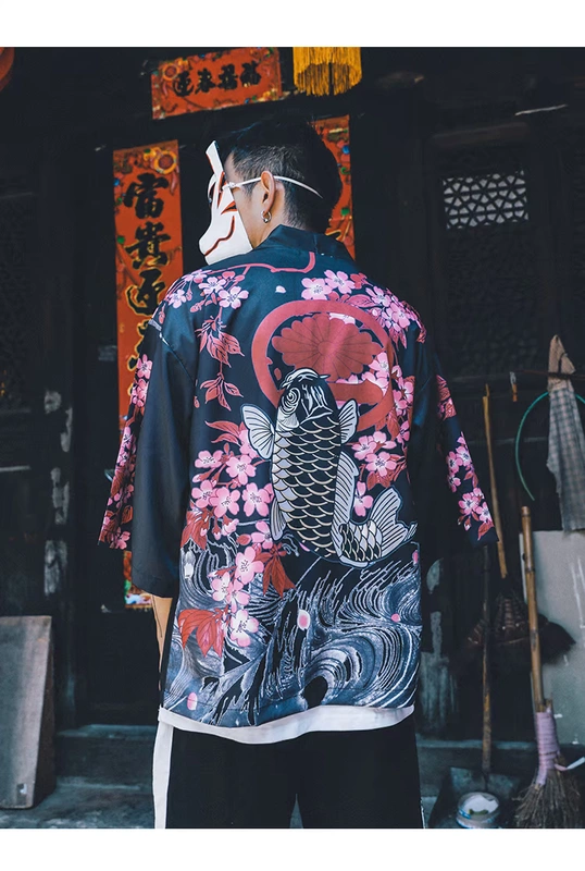 Mùa hè áo khoác mới nam tay áo bảy điểm văn học Nhật Bản cặp vợ chồng và áo len gió áo kimono BF quần áo chống nắng lỏng lẻo