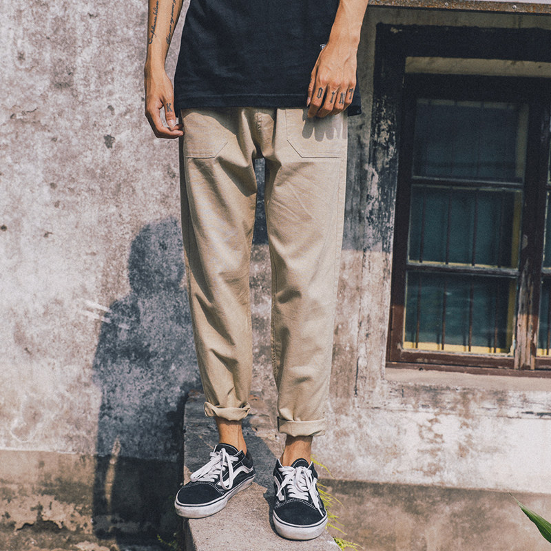 Summer new casual pants men's cotton and linen loose straight nine-point long pants tide brand Korean version of the trend of self-cultivation