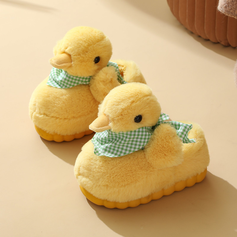 Cute Cartoon Children's Cotton Slippers with Heel Cover, Winter Non-Slip Soft-Soled Warm Baby Cotton Shoes for Boys and Girls with Little Yellow Ducks