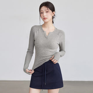 VOJ瑜伽服女v领正肩收腰显瘦健身长袖训练跑步运动秋冬上衣普拉提