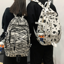 Zebra pattern ins schoolbag Japanese high-value backpack female college students simple large-capacity canvas bag class bag
