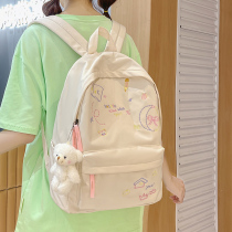 Embroidery schoolbag original niche Japanese large-capacity high school students female backpack summer solid color canvas backpack