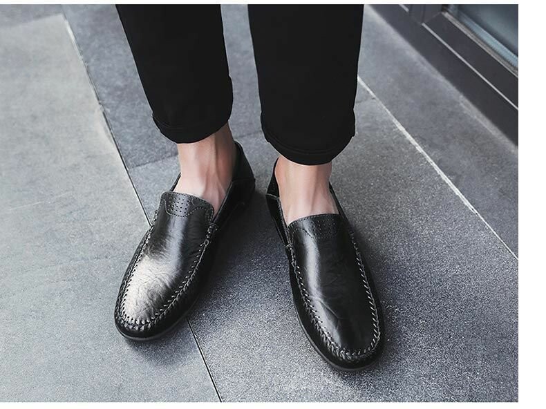 Повседневная обувь 夏季2024新款豆豆鞋男士真皮休闲皮鞋男鞋透气韩版软底懒人鞋子