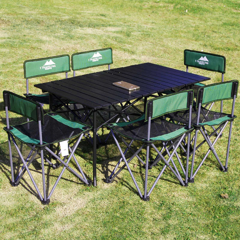 Folding table and chairs OUTDOOR PORTABLE ULTRA LIGHT VEHICULAR WILD DINING SELF-DRIVING CAMPING ALUMINUM ALLOY SEVEN PIECES KIT COMPOSITION SUIT
