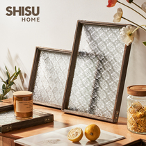 Shisu Household Begonia Flower Glass Tray Retro Rectangular Household Walnut Tea Tray Fruit Dessert Snack