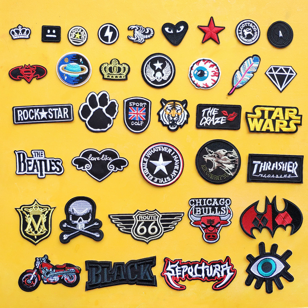 Self-adhesive black embroidery badge cloth patch down clothes jeans T-shirt men's patch patch patch repair hole decoration