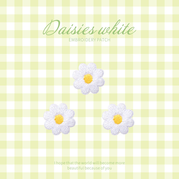 White daisy embroidery cloth stickers cute clothes mobile phone decoration stickers hand account stickers all-match fashion self-adhesive hole stickers