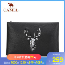 Camel leather handbag Business soft leather large capacity card bag Simple thin fashion deer totem envelope bag