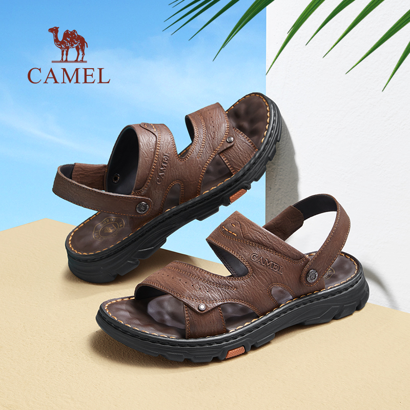 父の日ギフト キャメル 夏用 耐摩耗性、滑り止め、通気性、快適、ソフトソール メンズ お父さん 本革 カジュアル ビジネス サンダル