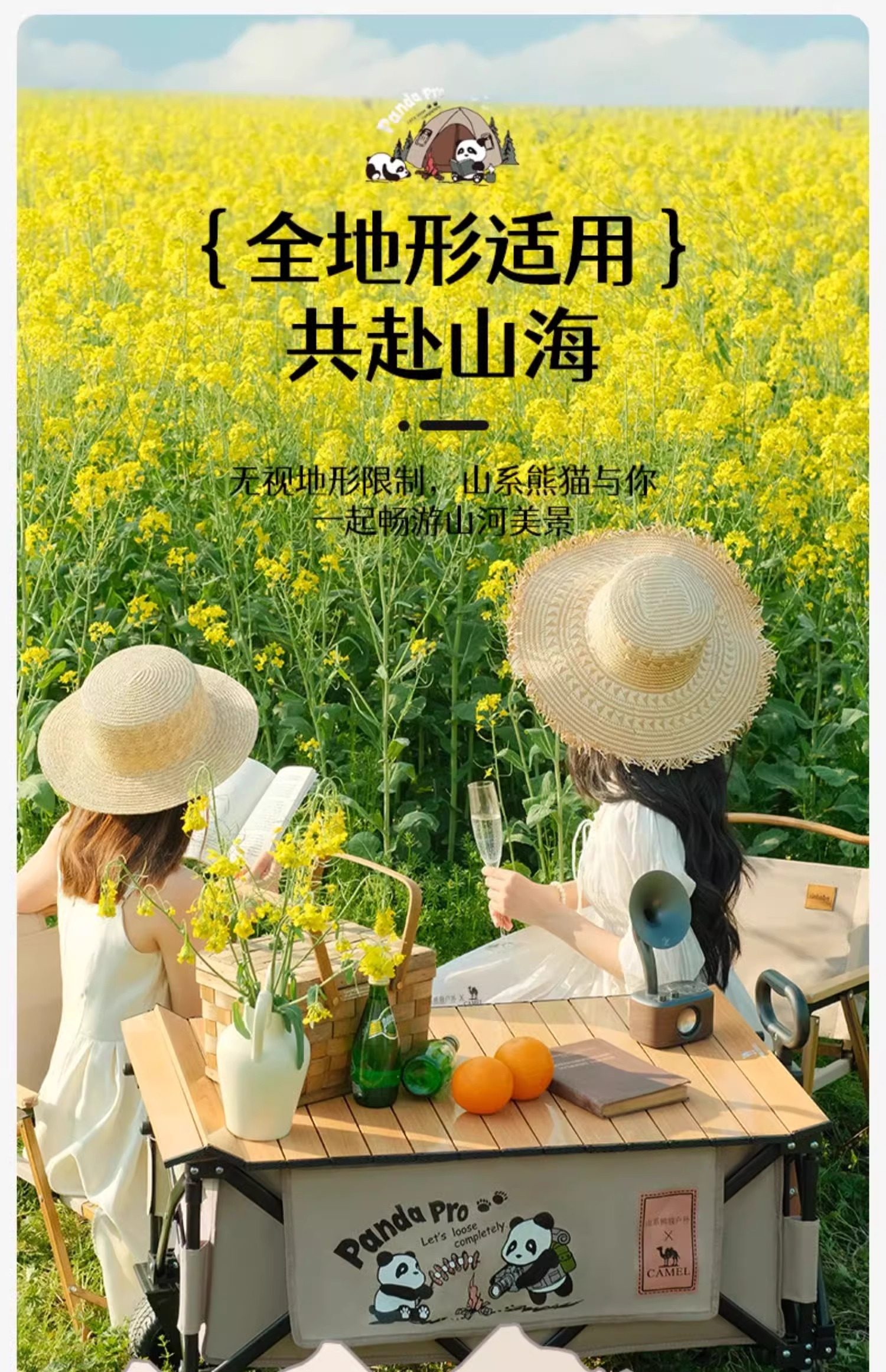 Открытый лагерь автомобиля camel户外露营车折叠儿童可躺旅行野餐推车聚拢款宽轮便携营地车