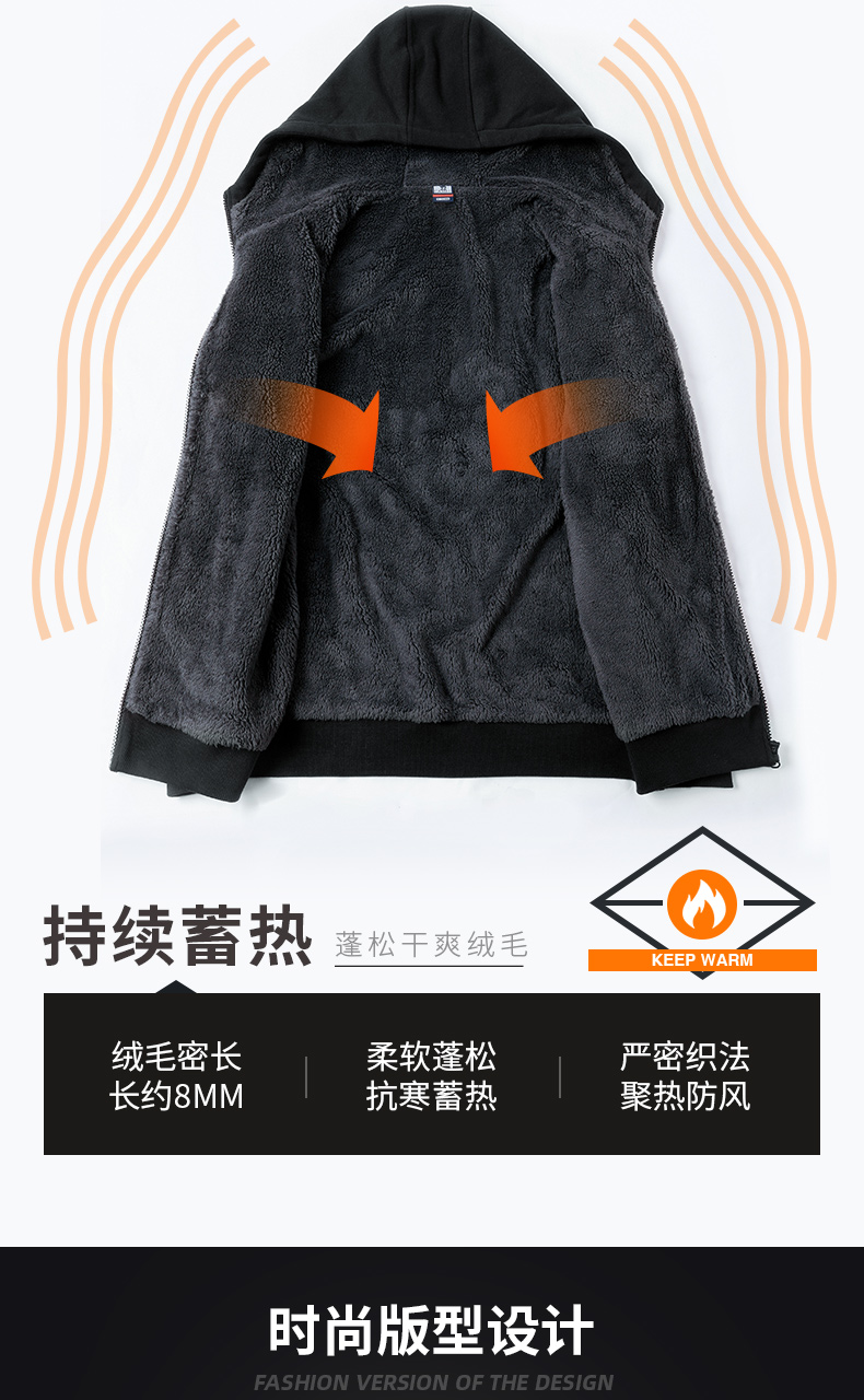 骆驼 情侣款 加绒时尚连帽卫衣 图2