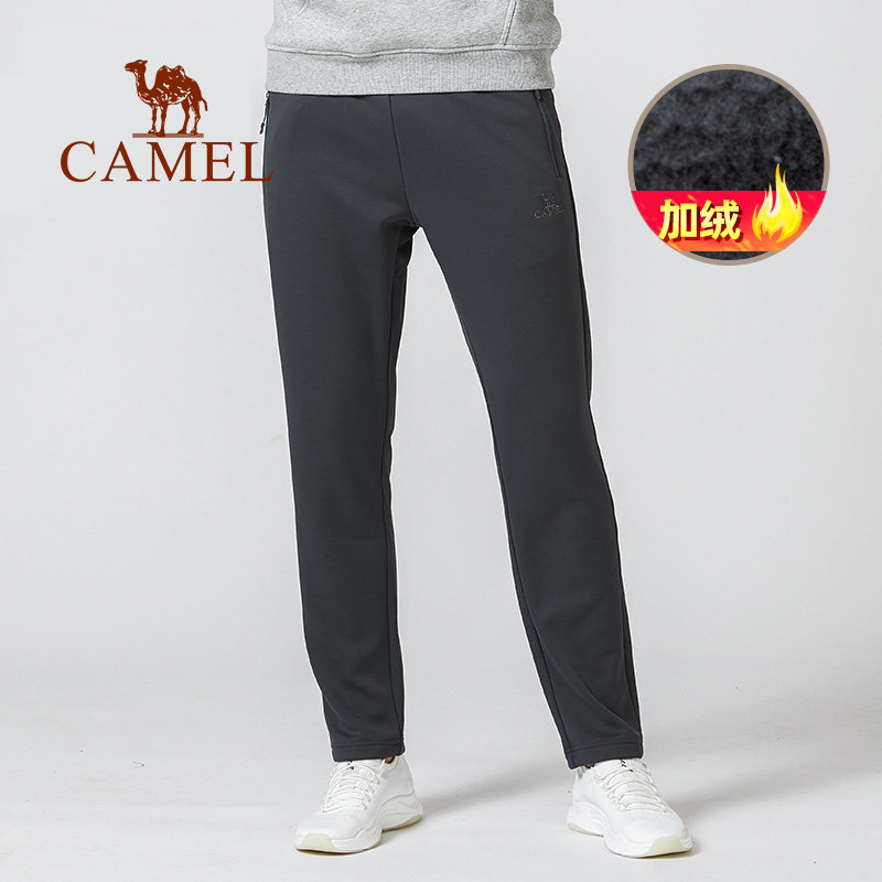 Camel outdoor plush sports trousers Autumn and winter couples casual knit sweatpants cold and warm pants