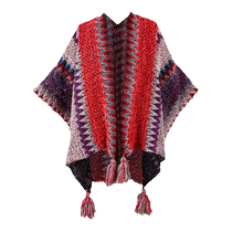 Camel outdoor ethnic style shawl for women 2024 new style western Sichuan Yunnan Lijiang knitted cloak cloak with shawl