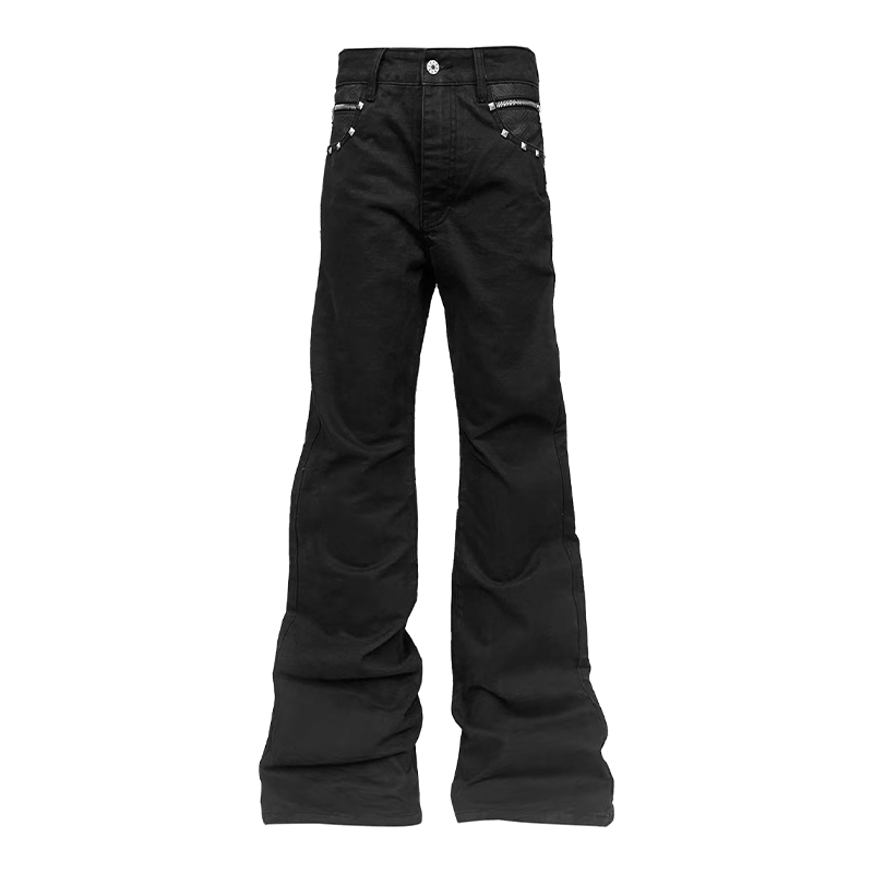 Detw26Ss* "Snake Print Faded Wash" Black Denim with Irregular Pockets, Metal Rivets, Zipper, Stacked Effect Jeans