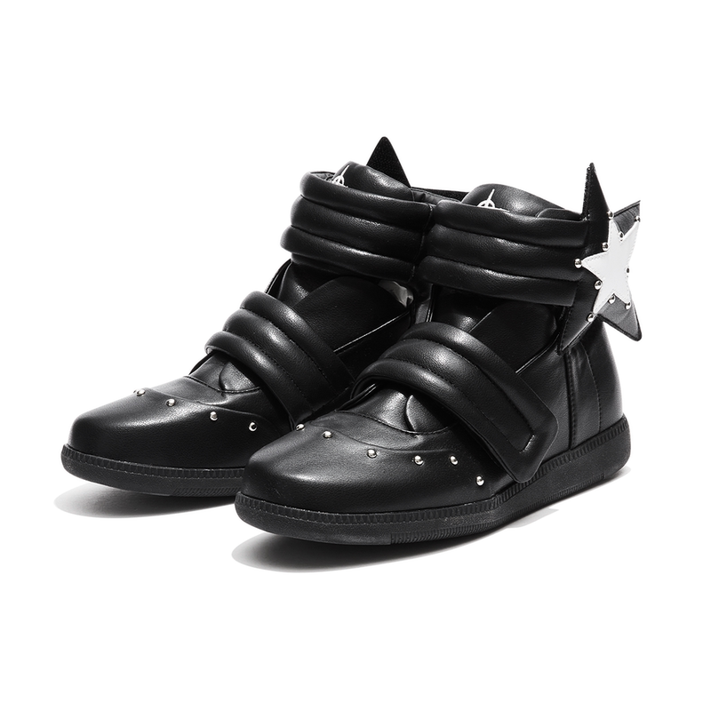 Detw Bootleg Creative Unit Leather Pentagram Velcro Rivet Street Casual High-Top Round-Toe Sneakers Detw Bootleg Creative Unit Leather Pentagram Velcro Rivet Street Casual High-Top Round-Toe Sneakers