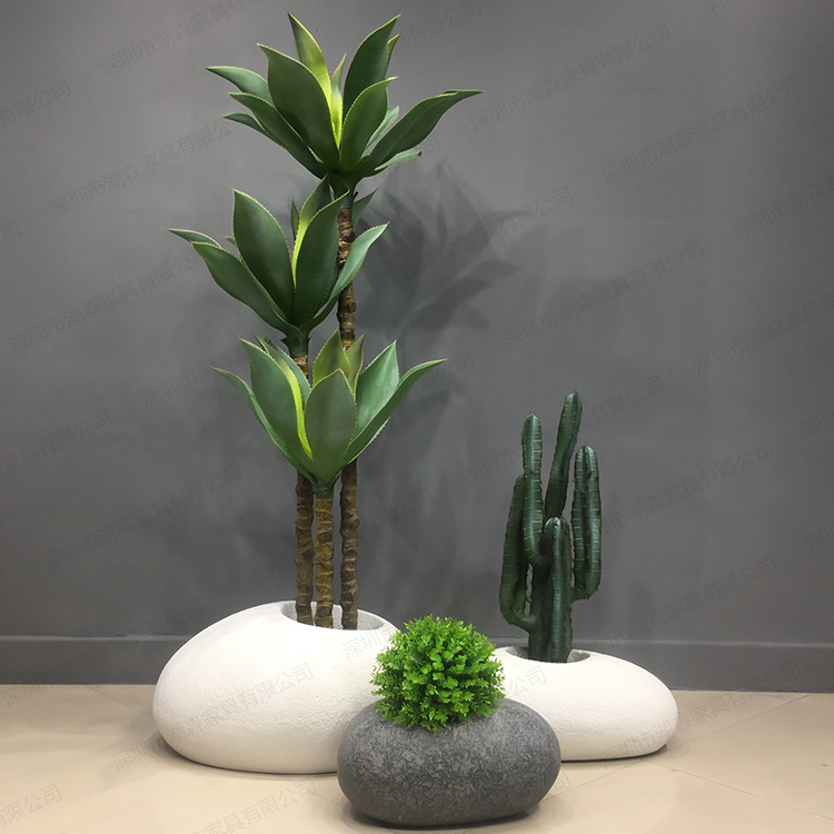 Nordic light luxury ins Floor-to-ceiling large flower pot Shopping mall hotel landscaping Stone simulation cactus Agave living room decoration