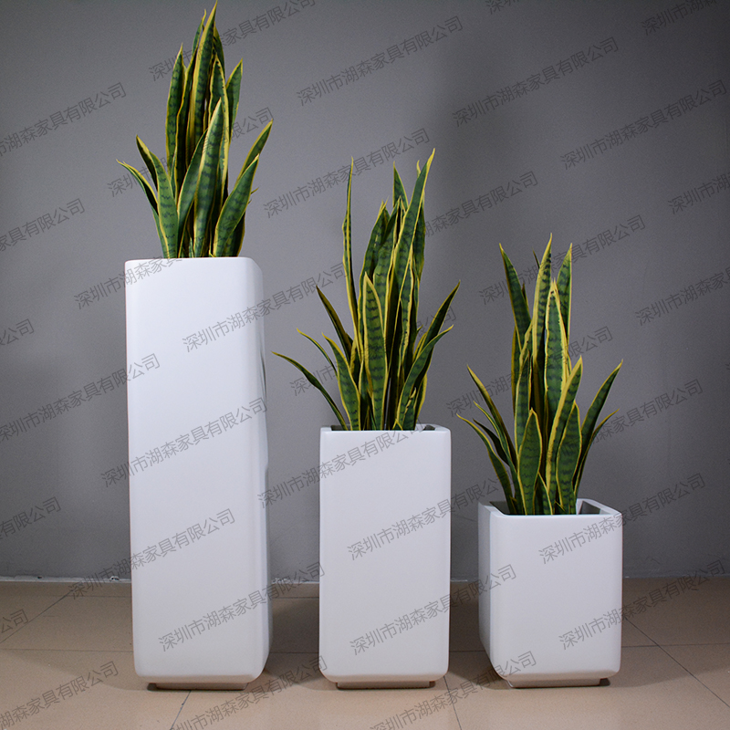 Simple and modern white square mouth flower glass fiberglass floor large flowerpot hotel outdoor vase tiger Pilan set