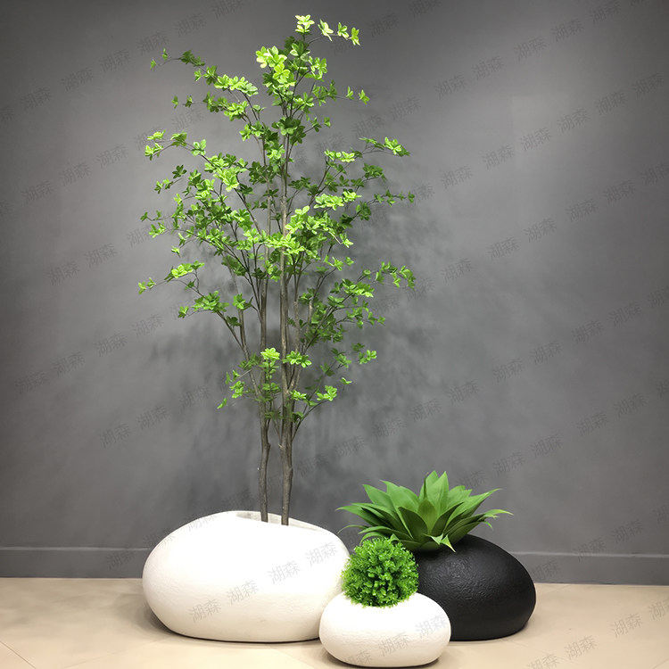Minimalist modern stone flowerpots large oval cobblestone florist villa simulation hanging bell false tree-made view adornment-Taobao