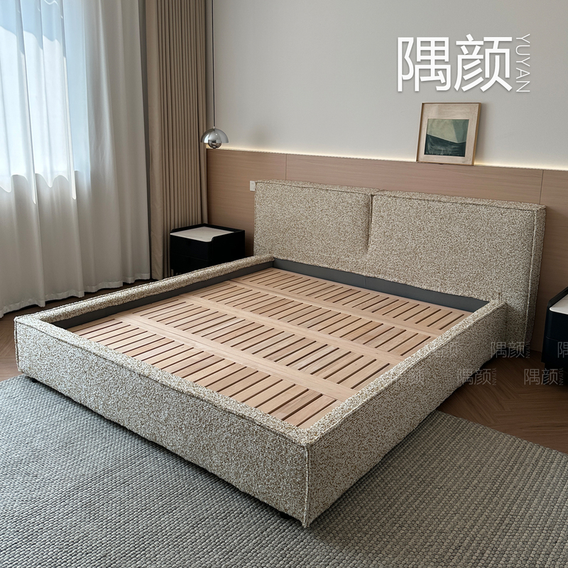 Corner Furniture Large Flat-Floor Villa Master Bedroom Fabric Bed Double Bed Large Apartment 1.8 Tofu Block Old Money Style Fabric Bed