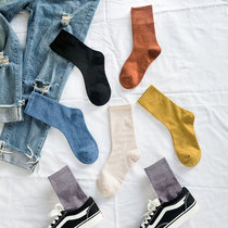Socks womens socks spring and autumn Korean version of the Chinese College Wind long tube ladies cotton socks thin students Black Wild