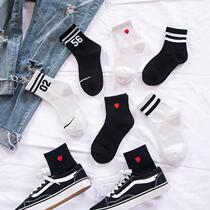 Black and white socks womens spring and autumn socks ins tide summer thin Joker Street student sports stockings