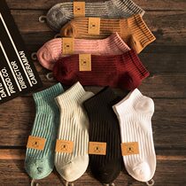 Socks mens solid color cotton socks shallow mouth Autumn Mid-tube retro Japanese low-top mens socks mens ins tide thin models